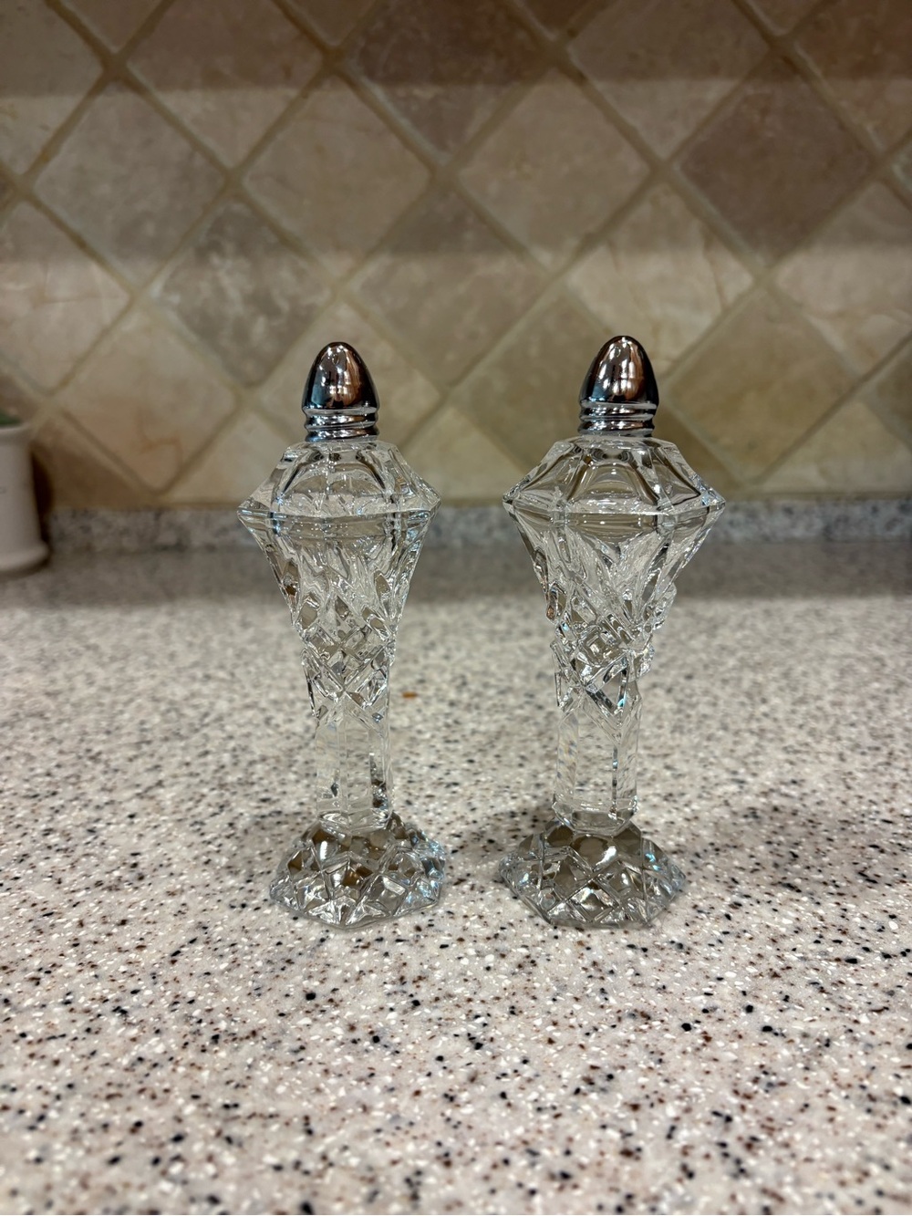 Pair of vintage cut crystal  salt and pepper shakers
